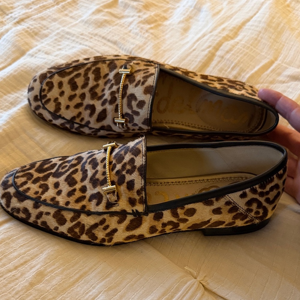 Womens Leopard Print Loafers with Gold Accent